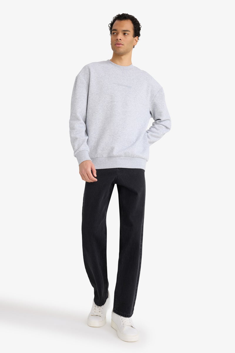 DeFacto Grey Man Boxy Fit Printed Long Sleeve Sweatshirt Casual - Image 2